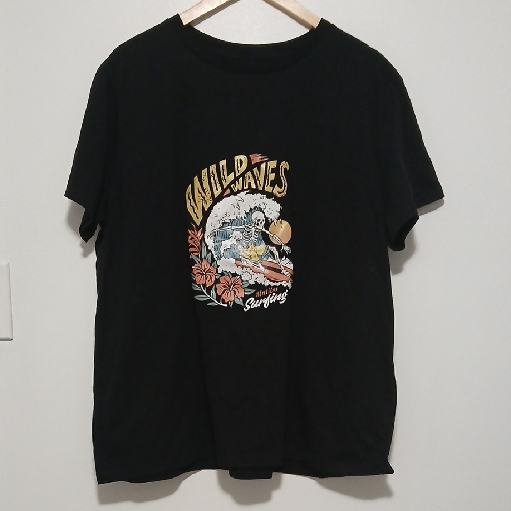 Wild Waves Malibu Springs Cotton Blend Black Graphic Tee Size XL